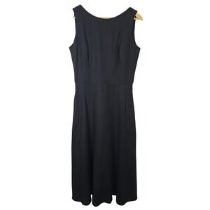 VTG Lanz Originals Black Textured Fit & Flare Midi Dress Strappy Back Pockets